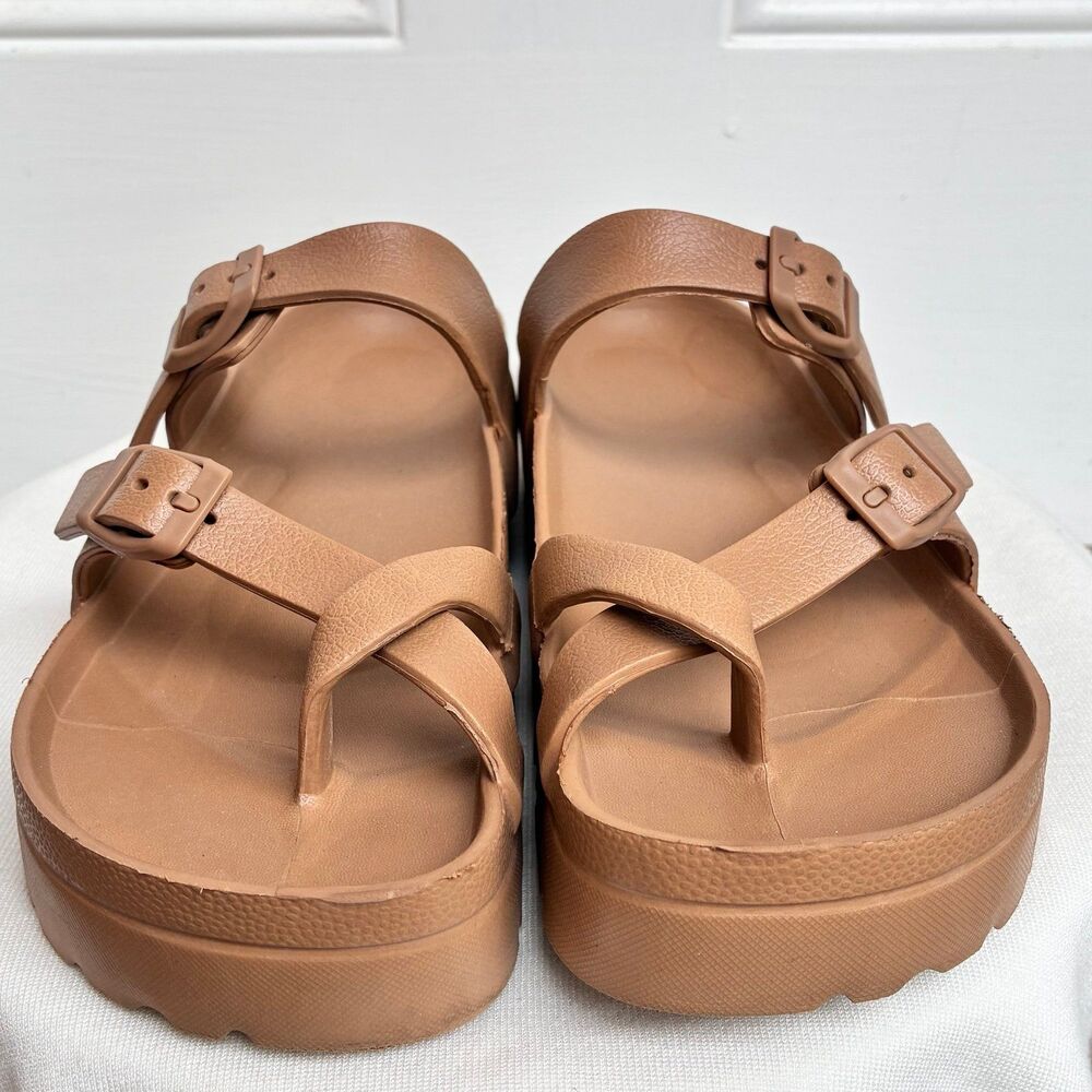 Platform Rubber Sandals Brown Size 8